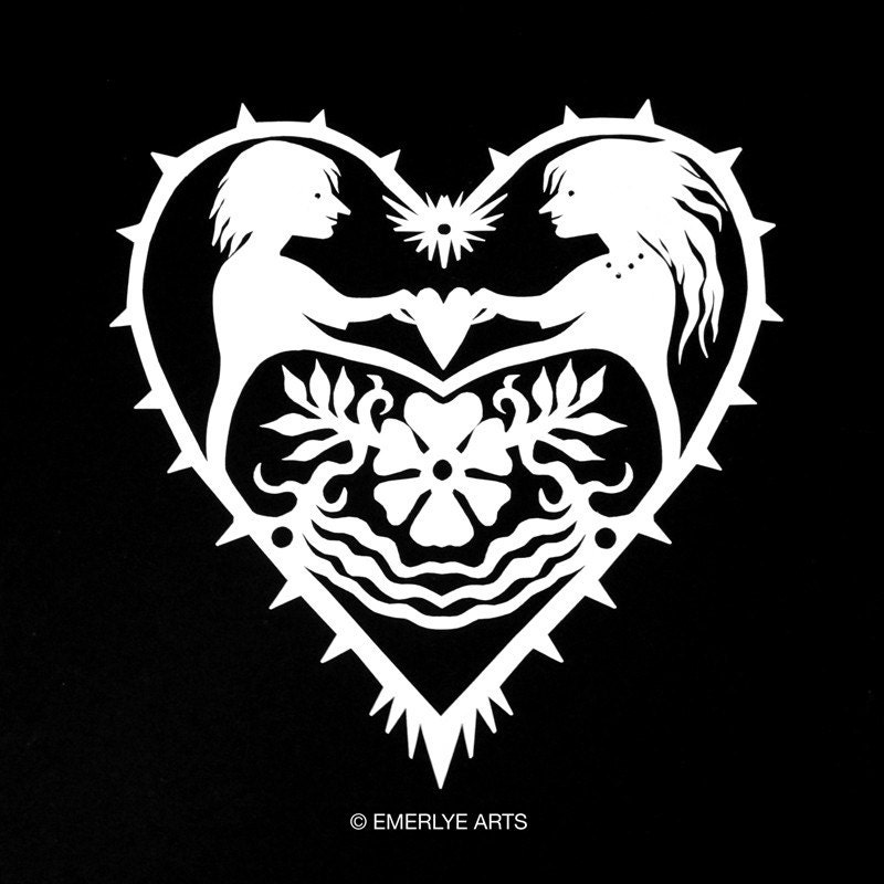 Love Across the Sea - Hand cut hanging kirigami heart