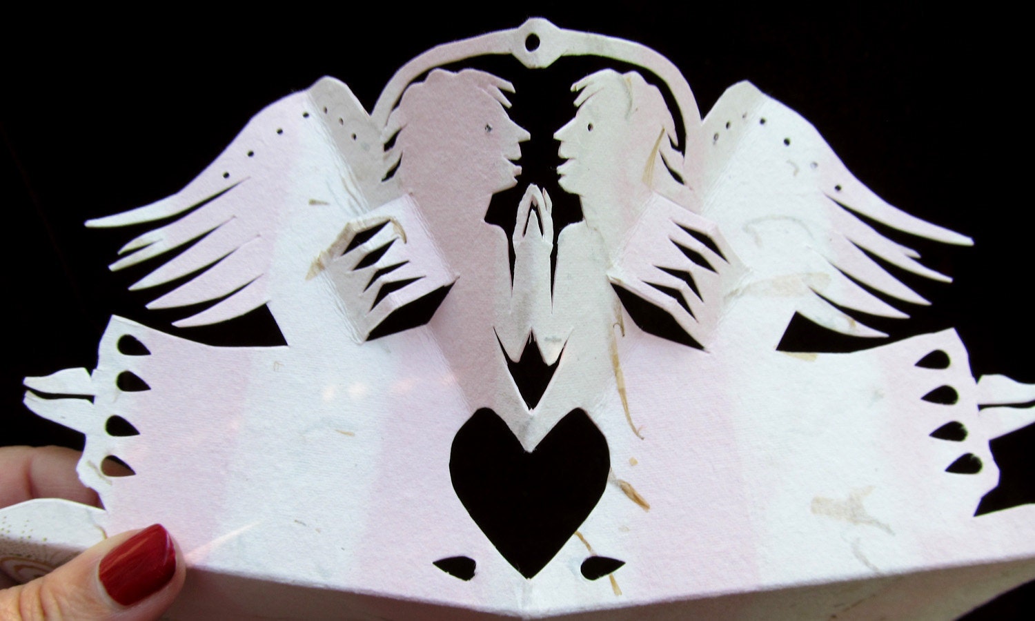 Pink & White Angels - Hand Cut Kirigami Keepsake Card