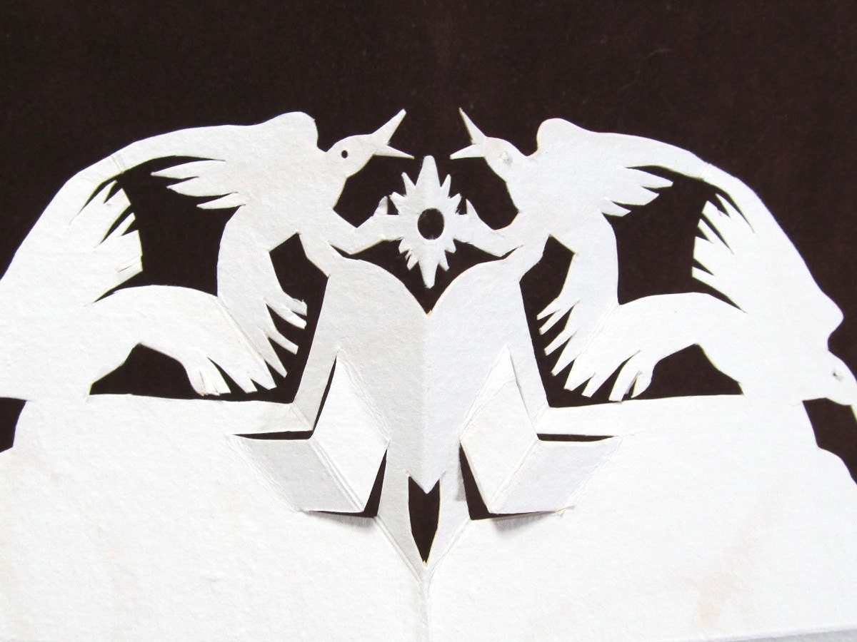 Lovebirds holding a Star - Hand Cut Kirigami Keepsake Card