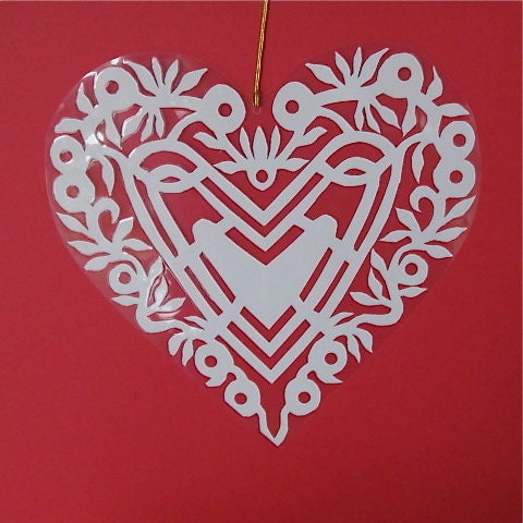 Hearts Within Hearts - Hand cut hanging kirigami heart
