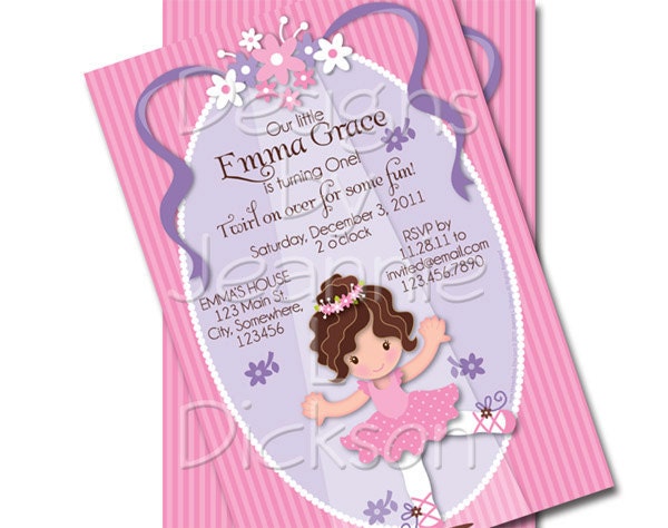 Ballerina Invitation Birthday Baby Shower Custom DIY printable digital file