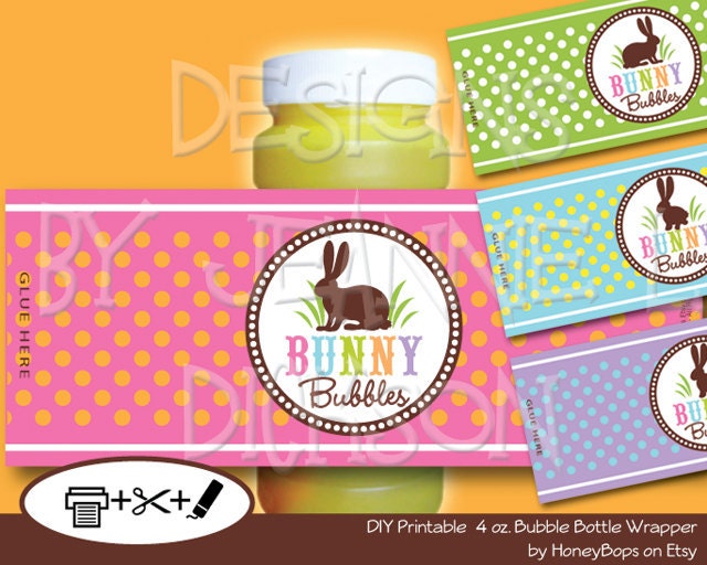 Bunny Easter Bubble Bottle Wrapper - DIY Printable PDF file Il_170x135
