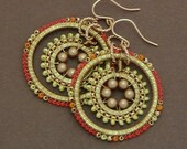 Dangle Drop Beaded Hoop Earrings Adorned in Gold, Coral, Yellow, Orange and Vintage Gold, Graduation Gift, Wedding