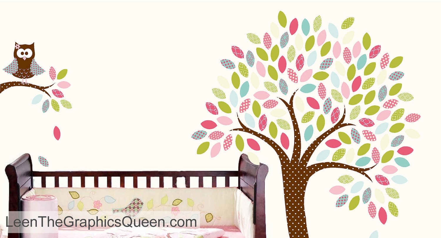 FREE NAME DECAL Tree Owl Wall Decal with Owl on Branch Reusable Wall Decal Free Shipping