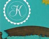 Monogram Vinyl Wall Decal Scalloped Circle with Dots