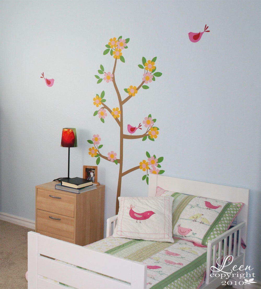 Wall Decal Flower Tree with Birds Vinyl Wall Sticker