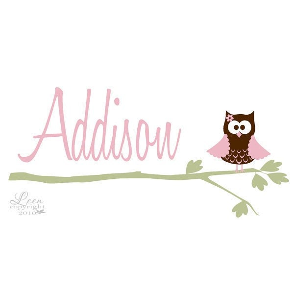 Adorable Girl Owl on Branch Name Wall Decal