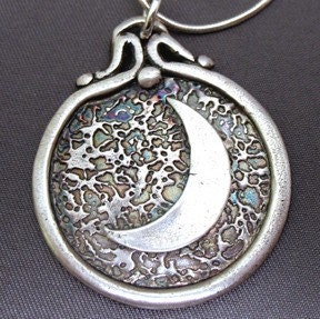 New Moon Fine Silver Pendant on Sterling Silver Chain