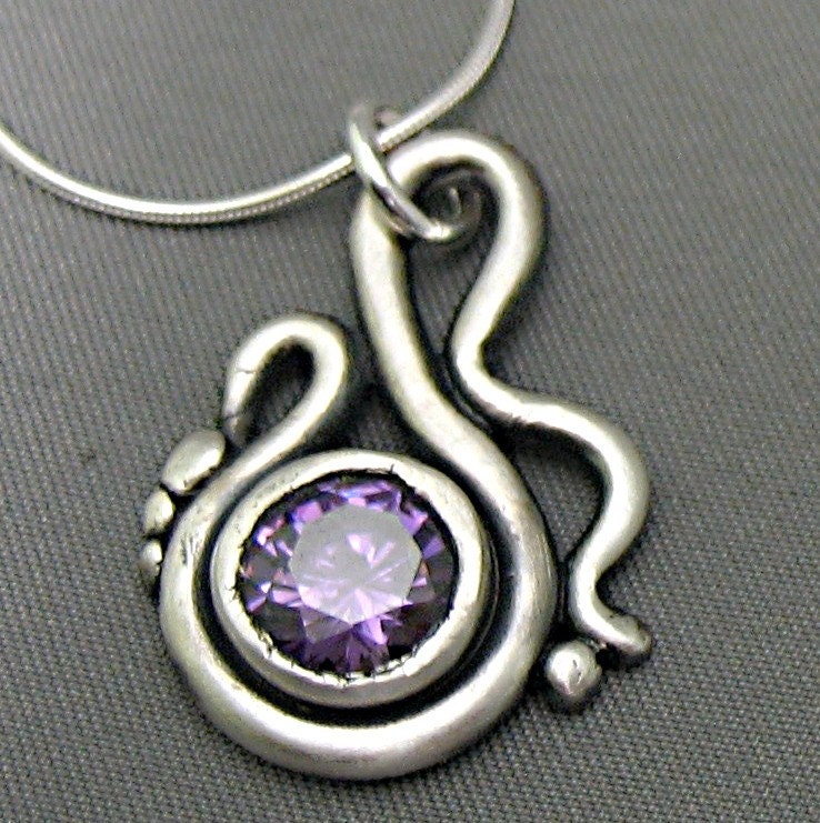 Sweetheart Pendant in Fine Silver with Amethyst CZ