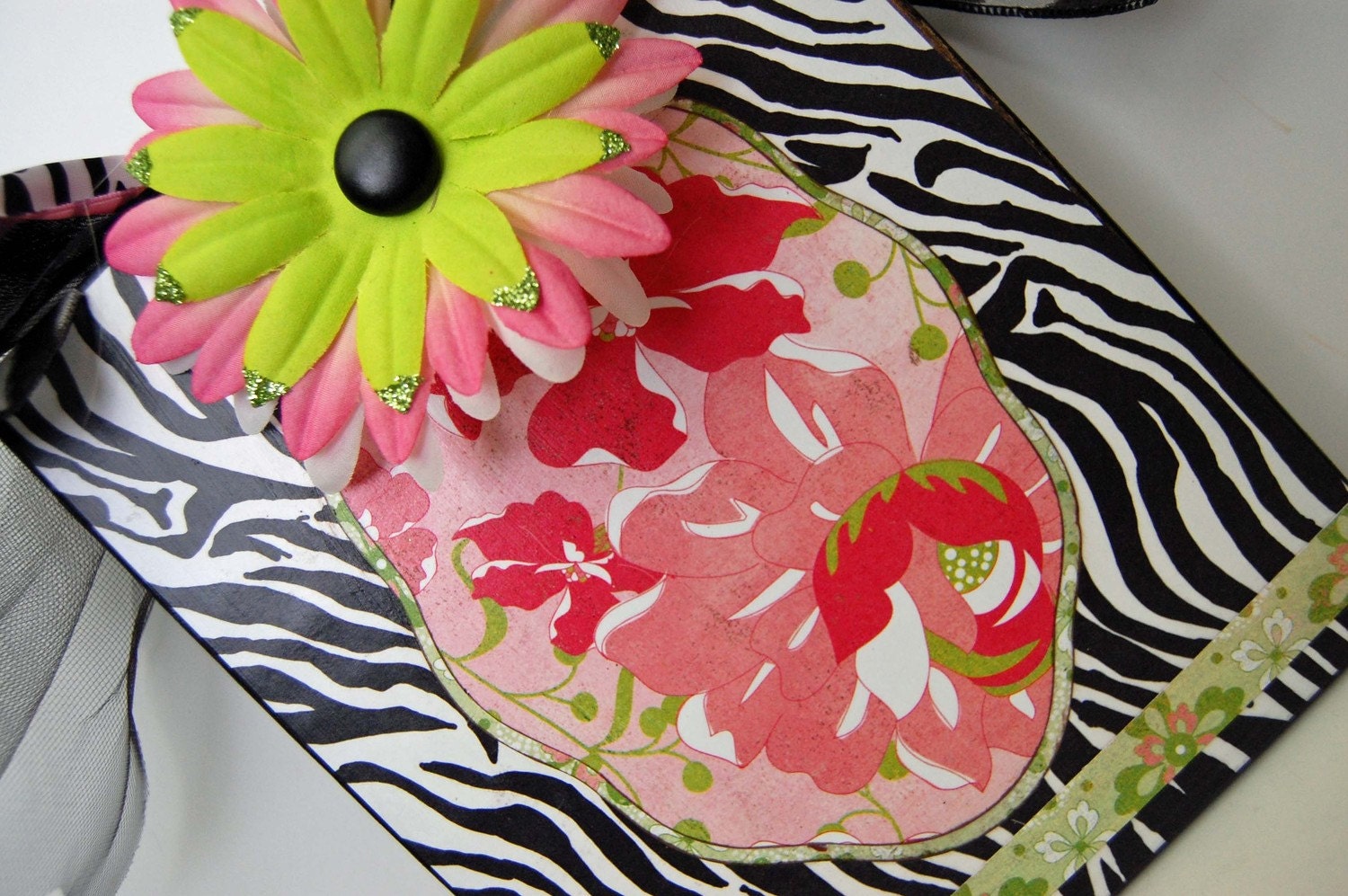 Zebra print Altered Message Block Picture Frame Note hOlder