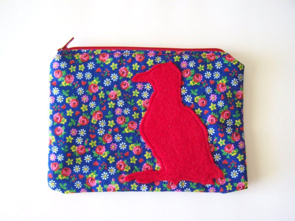 Zipper Pouch Goose or Duck Applique in Blue and Red Floral