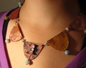 Aquamarine Relics copper necklace hand forged prehnite aquamarine gemstones ancient metal art primitive unique statement jewelry