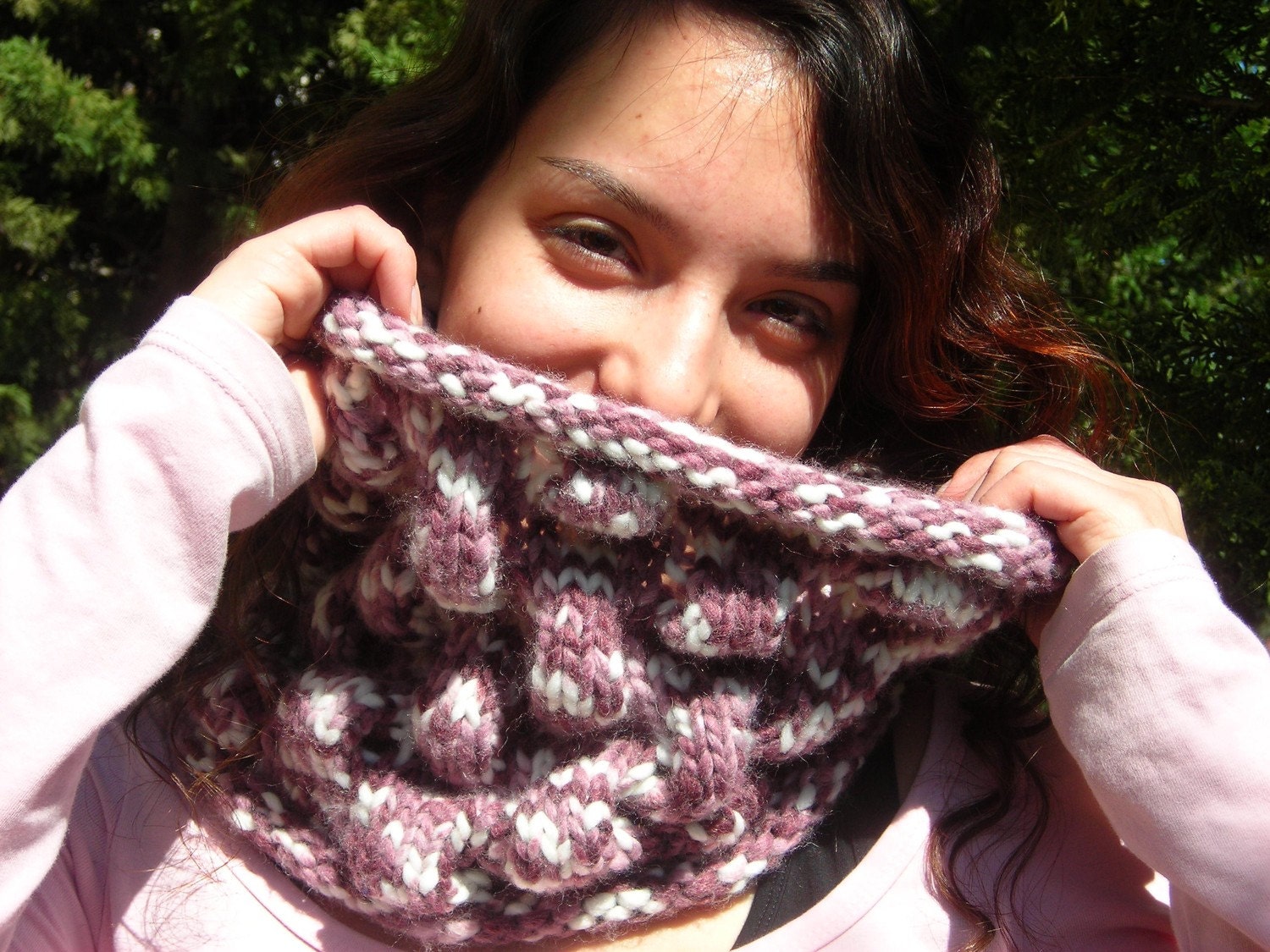 Plum Bubbles chunky women's cowl merino mohair wool hand knitted purple neck cozy yarn handknitted gift bulky soft warm winter lavender rose