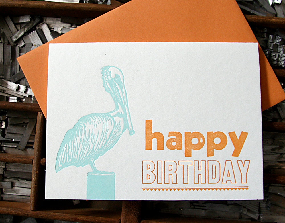 letterpress card pelican birthday set