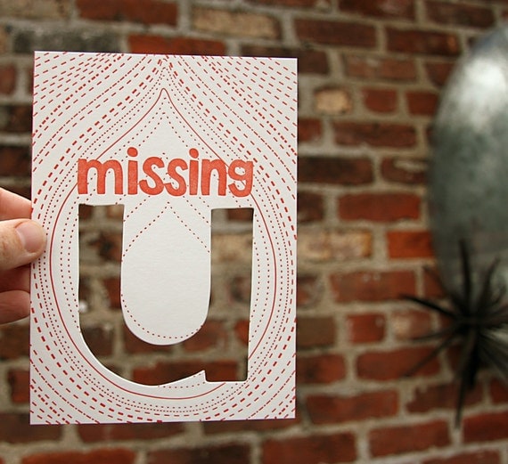 letterpress card missing u die cut