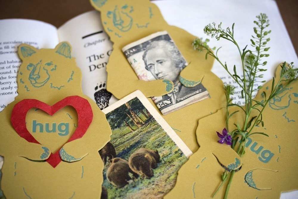 letterpress Bear Hug card diecut Grizzly