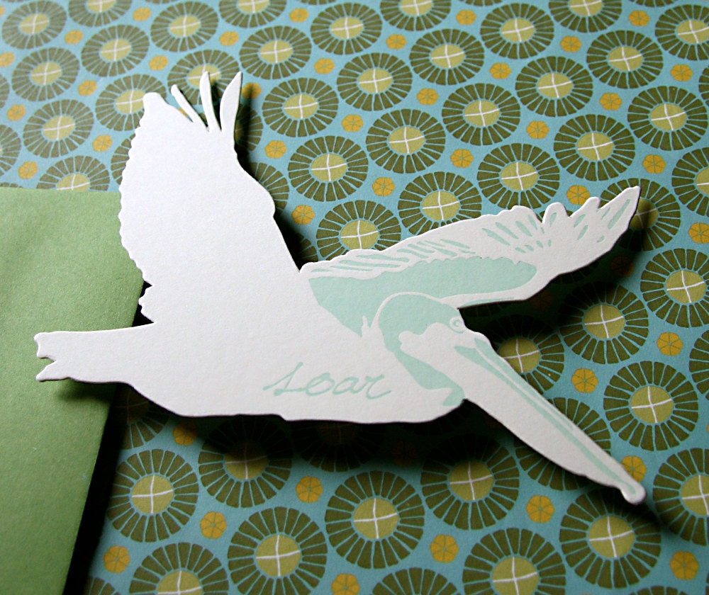 letterpress pelican card die cut