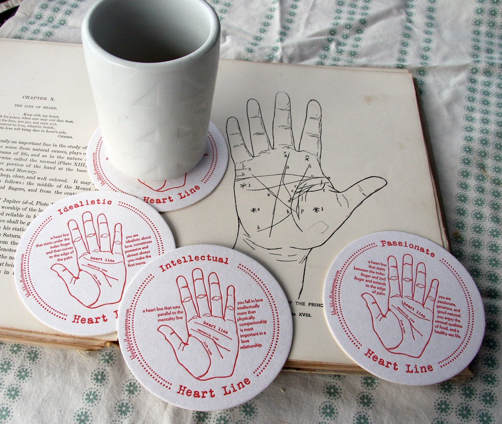 letterpress coasters palmistry set of 4