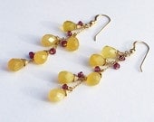 Strawberry Lemonade Earrings - Yellow Opal and Pink Tourmaline - 14K Gold