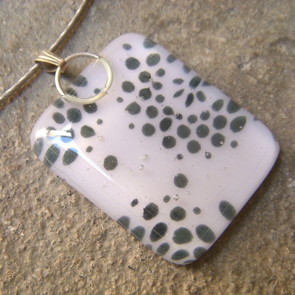 Pastel Pink Glass Pendant Necklace, Glass Jewelry, Polka dot print