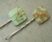 Mint Green Fused Glass Hair Pin, Decorative Bobby Pins