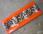 Fused Glass Plate, Orange Home Decor, Divided Glass dish with leaf print