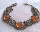 Victorian Style Topaz and Brass Filigree Bracelet