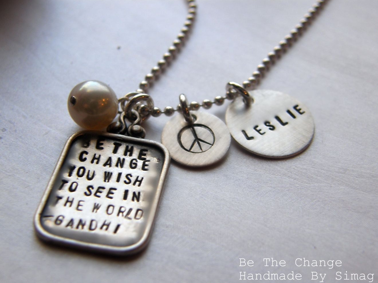 Be The Change  - quotation by Mahatma Gandhi -  PERSONALIZED IT - Sterling Silver Charm  -Simag
