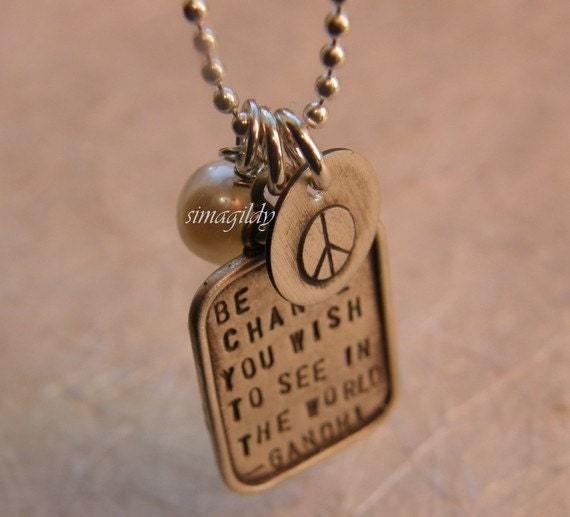 Be The Change - quotation by Mahatma Gandhi - PERSONALIZED IT - Sterling Silver Charm -Simag