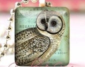 Glass Tile Pendant With FREE Chain ( Vintage Owl )