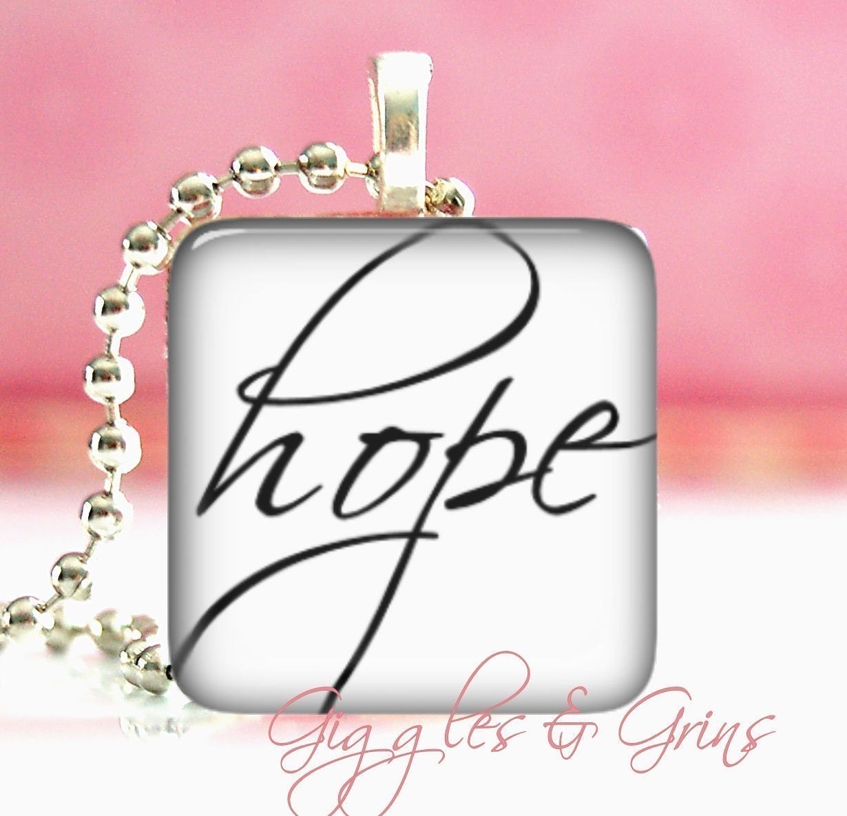 Free Chain With Glass Tile Pendant ( Hope )