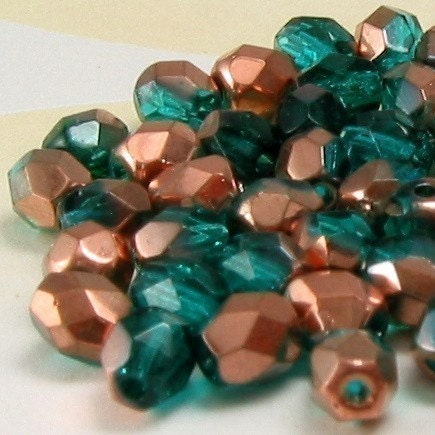 Czech Glass Beads 4 mm Blue Zircon Copper 50 Pc. C45