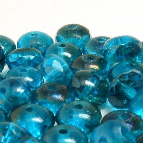 Czech Glass Beads Aqua Azuro 7mm Rondelles 25 Pc. C34