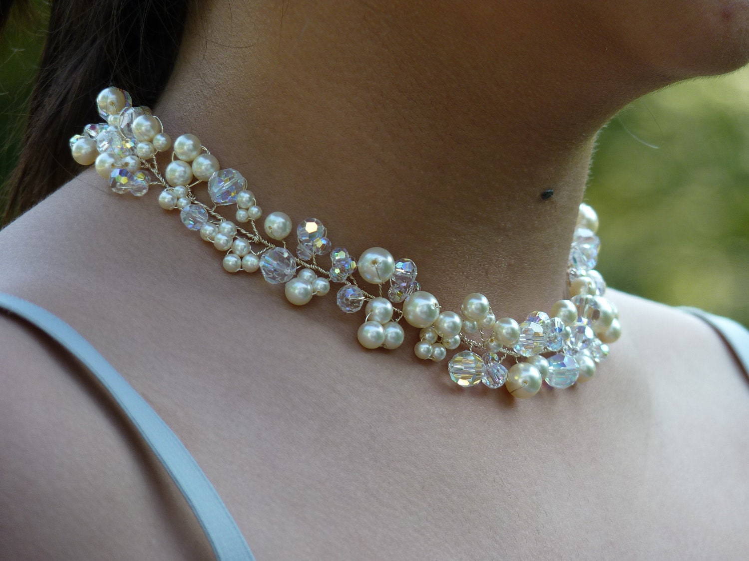 Sonata -- Swarovski Crystal, Pearl Twisted Wire Necklace