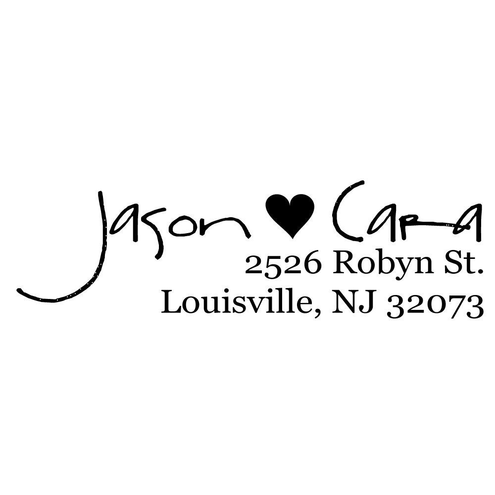 Heart Address Stamp  Blonde WOOD HANDLE mount -  Wedding or Housewarming Gift - Jason Hearts Cara Design