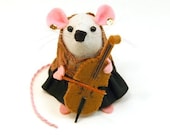 Mothers Day Cellist Cello Player Mouse ornament felt mice hamster rat cute gift for musician - Nona the Cellist Mouse