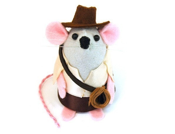 Indiana Jones Mouse ornament felt rat hamster mice cute gift for animal lover or collector by TheHouseofMouse