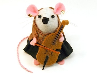 Mothers Day Cellist Cello Player Mouse ornament felt mice hamster rat cute gift for musician - Nona the Cellist Mouse