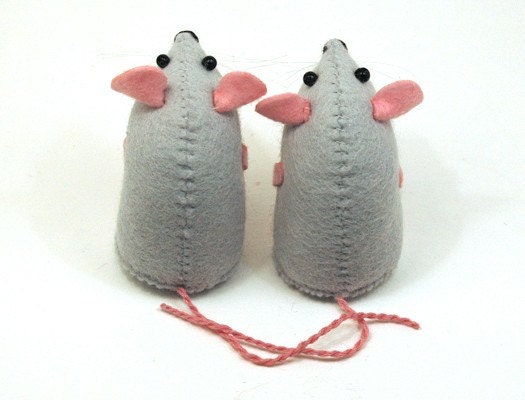 Grey Pink felt mice mouse ornament rat hamster mice cute gift - Adam and Eve Naked Mice