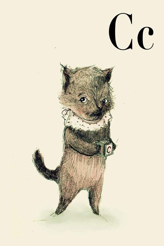 C for Cat, Alphabet animal,  Print 6x8 inches