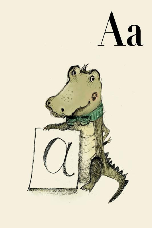 A for Alligator, Alphabet animal,  Print 4x6 inches