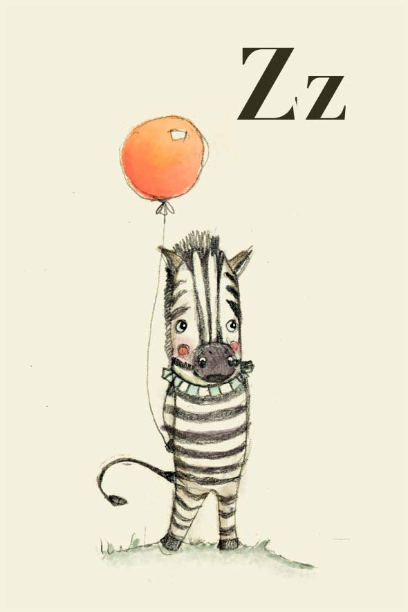 Z for Zebra Alphabet animal,  Print 4x6 inches