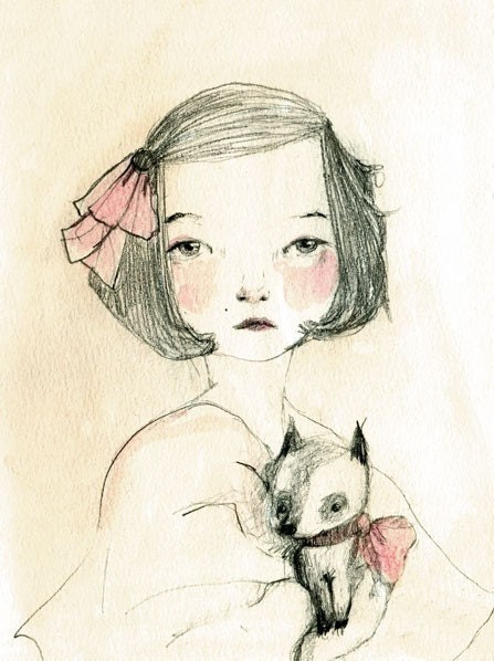 Chihuahua and Sara Portrait with dog,, 4x6 inches Print