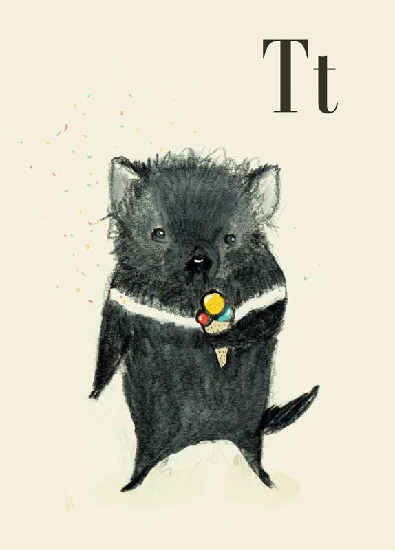 T for Tasmanian  Devil  Alphabet animal,  Print 8x11 inches