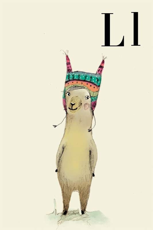 L for LLama, Alphabet animal,  Print 8x11 inches
