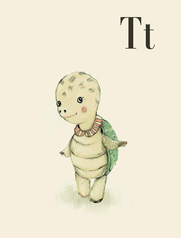 T for Turtle  Alphabet animal,  Print 6x4 inches