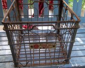 Rusty Rustic CEDaR Hill FARM Metal Heavy Wire Milk Crate Repurpose Advertizing