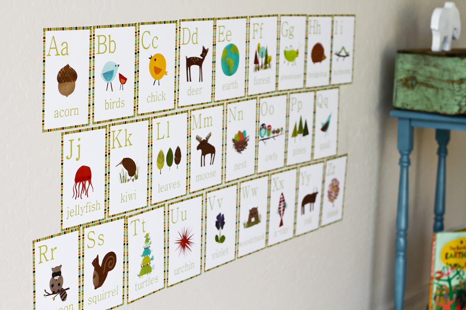 Alphabet Wall Cards - Nature Themed 5x7 English Alphabet Wall Cards