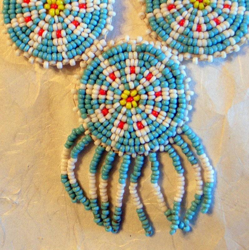 Native American Beaded Necklace Backed With Hide-31 Inches-Man or Woman-Turquoise With White-Indian Tribal SALE