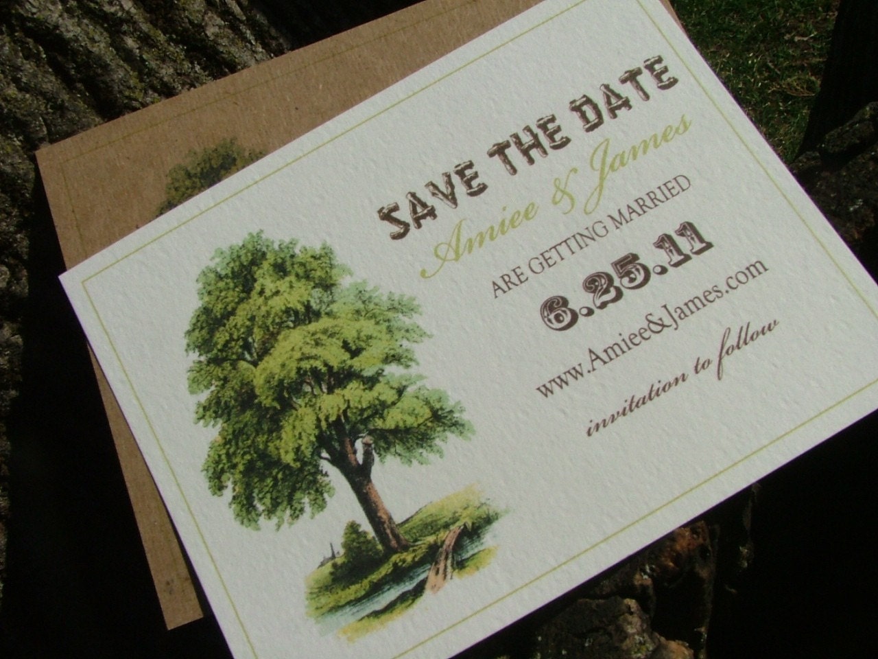 save the date cards, rustic, tree wedding invitation